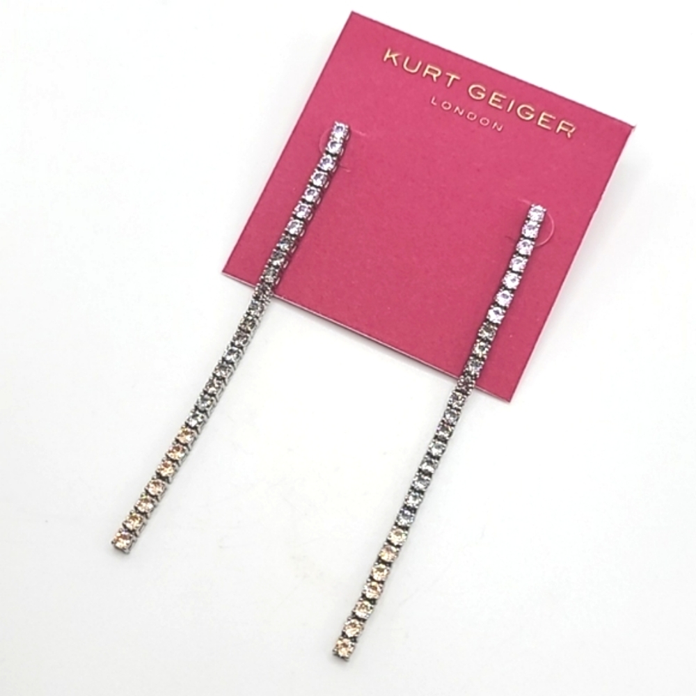 Kurt Geiger London Silver & Gray Ombre Linear Crystal Drop Earrings